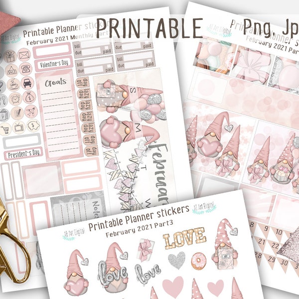 Planer Sticker, Februar Sticker, Monats kit, ausdruckbare Planner Sticker, Erin Condren Sticker, Valentines Kit, Romantische Sticker