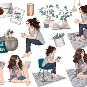 Hygge Home Clipart, Girly Clipart Bundle, Planner Girl Clipart, Hand-Drawn Fashion Illustrations for Craft Supplies & Scrapbooking