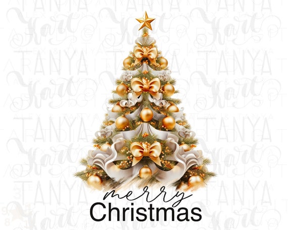 Merry Christmas Gold Tree Png Sublimation Print for Seasonal Artwork DIY Projects Graphic Element for Posters T shirt Design Etsy