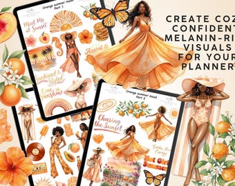 Sommer GoodNotes Aufkleber | Orange ästhetischer Planer PNG | Digitale Clipart für Notability | USA Druckbare Download