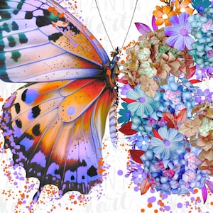 Floral Buttterfly Png Sublimation Design, Flower Butterfly Png Digital Download, Butterfly Sticker, Flower Painting, Spring Digital Image