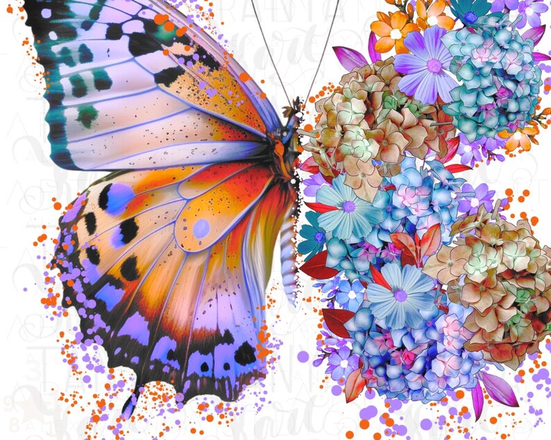 Floral Buttterfly Png Sublimation Design, Flower Butterfly Png Digital Download, Butterfly Sticker, Flower Painting, Spring Digital Image