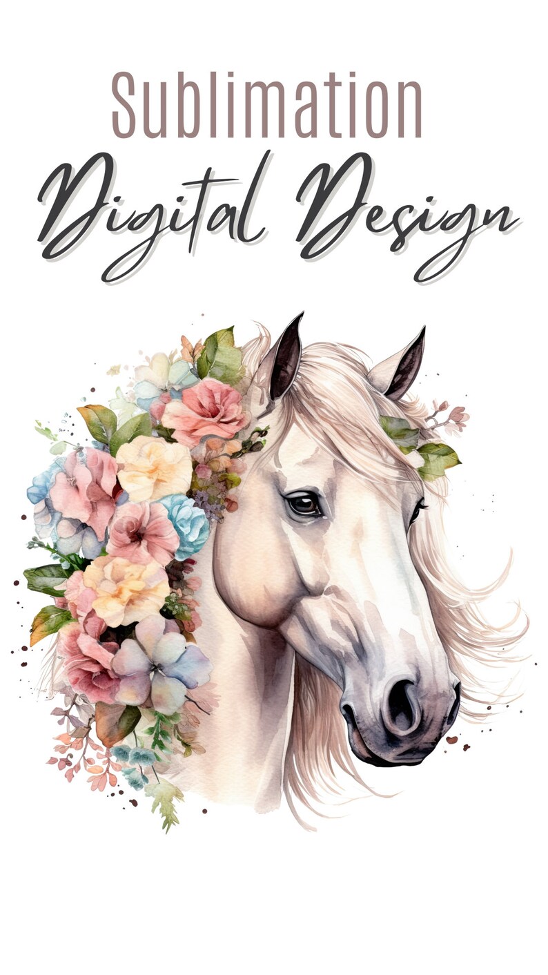 White Horse With Flowers Png for Sublimation, Watercolor Horse Png Instant Download, Floral Farm Animal, Digital Print Art