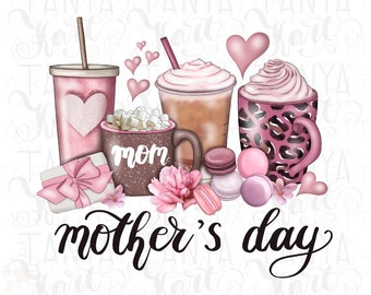 Mother Coffee Cups PNG Digital Download, Coffee Lover Png, Mom Coffee Cups Png Sublimation, Mother's Day Coffee Hand Drawn Printable