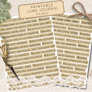 Junk Journal, Vintage Words, Phrases, Printable Word Stickers