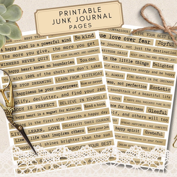 Printable Motivational Inspirational Phrase Stickers for Junk Journal, Positive Quotes and Typewriter Quote Sticker Sheet for Scrapbook