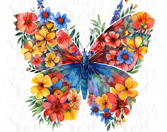 Digital Butterfly Sublimation Designs for Shirts and Mugs, Instant Download PNGs for Heat Press Designs, Butterfly and Flowers PNG Prints