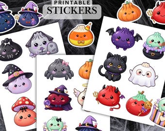 Cute Dumplings Halloween Stickers | Printable Kawaii Sticker Sheet | Dumpling PNG Stickers for Cricut | Spooky Planner Stickers