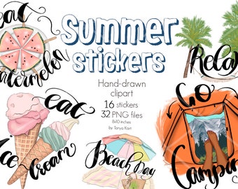 Pegatinas de verano, Playa, Pegatinas de planificador, Ilustración de planificador, Clipart de planificador, Suministros de planificador, Decoración de planificador, Iconos de planificador