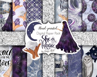 Celestial Paper Pack: Moon, Stars, Galaxy Patterns (Digital)