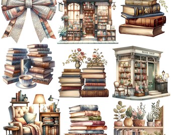 Png-bundel bloemenboek: clipart lezen, ontwerpen voor boekenliefhebbers (digitale download)