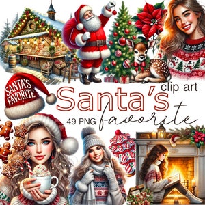 Cozy Christmas PNG Bundle, Watercolor Christmas Girl & Tree Clipart for Sublimation, Winter Interior Holiday Stickers, Digital Download