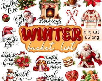 Winter Bucket List Activities | Christmas Digital Clipart Bundle | Christmas List Icons for Digital Planner Stickers | Precropped PNG