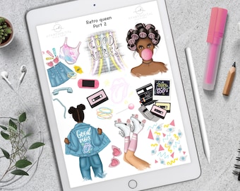 Retro Icons, Instant Download, GoodNotes Kit, Vintage Stickers, GoodNotes Planner, GoodNotes Files, GoodNotes Stickers, Afro Women Stickers