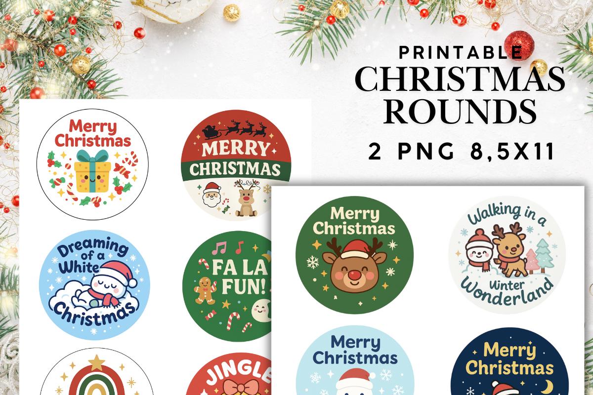 Merry Christmas Printable Stickers for Gifts, Christmas Round Sticker ...