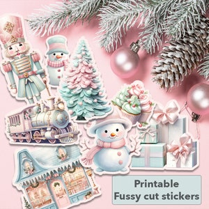 Pink Christmas Fussy Cut Ephemera, Pastel Christmas, Girly Journal Stickers, Vintage Design, Winter Wonderland, Pastel Color Palette