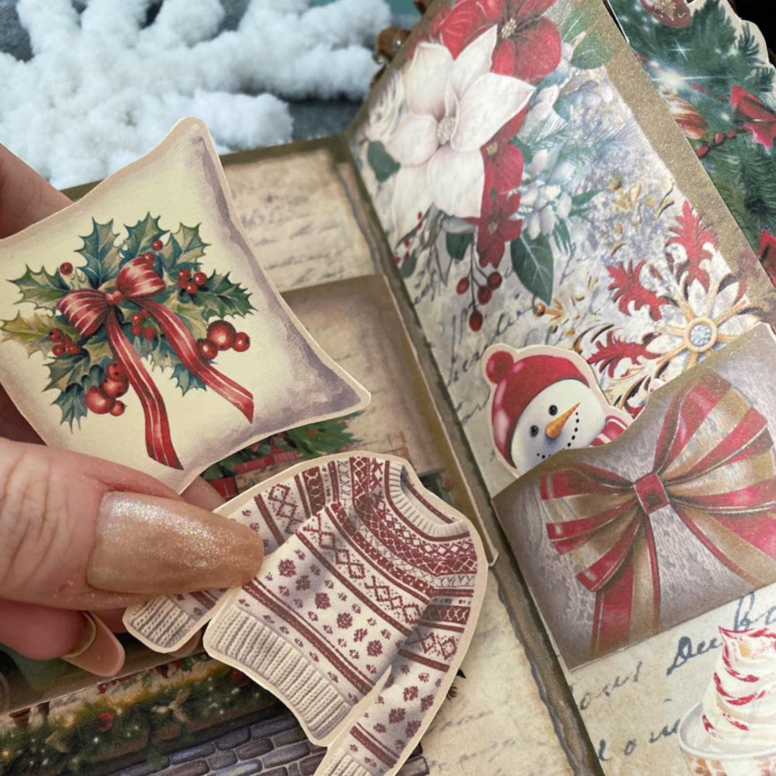Christmas Junk Journal Printable Folio Ephemera Folding 3D Folio With ...