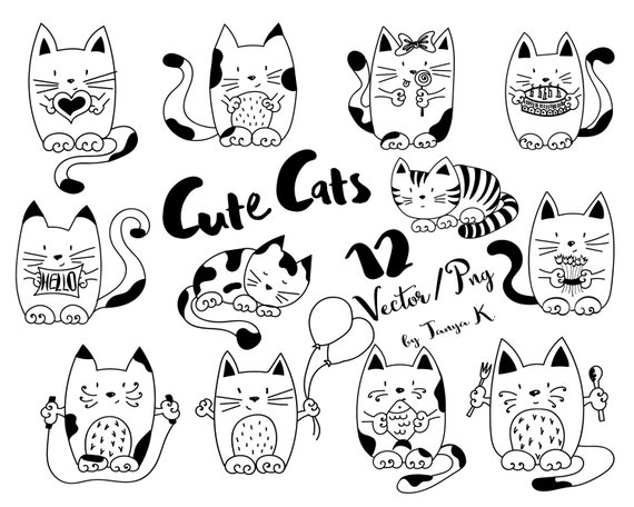 Cute cats icon pack bundle lineart template Vector Image