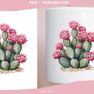 Watercolor Cactus Sublimation Download,Instant PNG Format for Shirts and Crafting Designs,Digital Pink Floral Plant Image for Commercial Use image 2