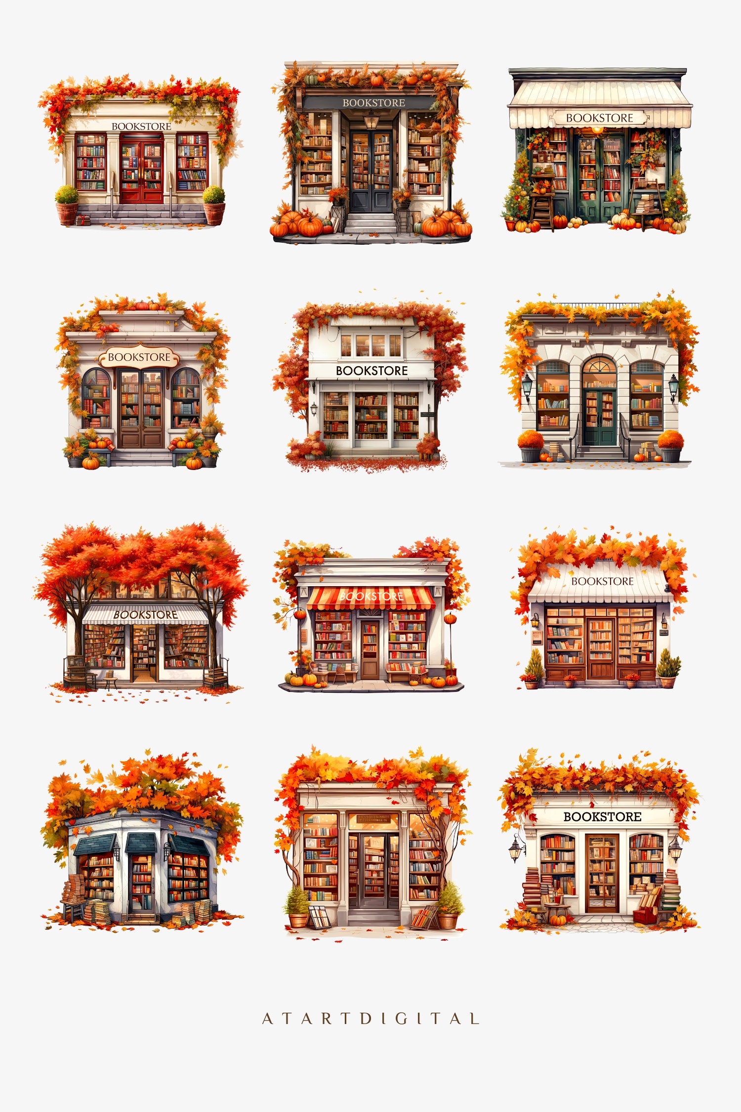 Fall Bookstore Signs Autumn Bookstore Digital Fall Designs for Fall Home Decor, Kindle ...