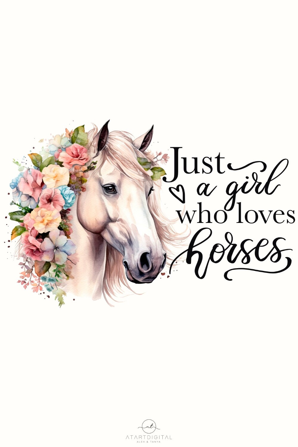 Kosmetiktasche „Just A Girl Who Loves Horses“ – 19,1 X 25,4 Cm, Aus Leinen, Mit Aquarell-Blumenmuster