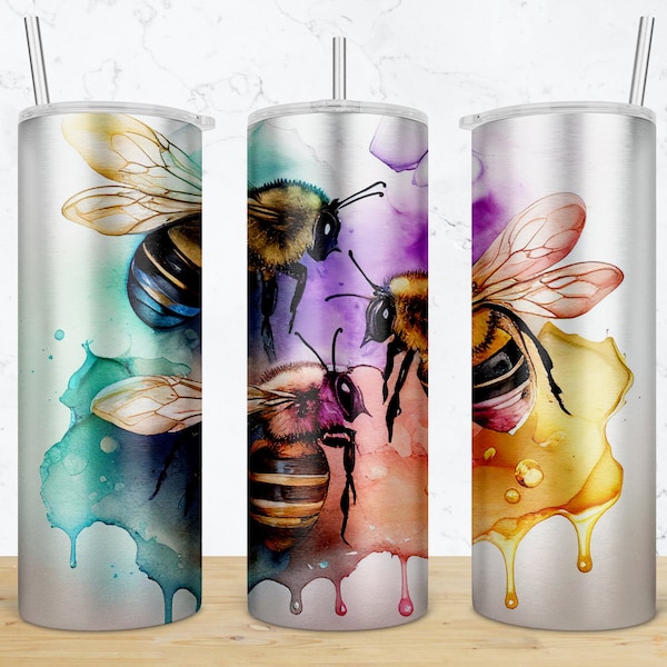 Bee Tumbler Wrap, 20oz Skinny Tumbler, Bee Lover Gift, Sublimation Designs, Summer Tumbler, Colorful Tumbler, Digital Download, PNG Format