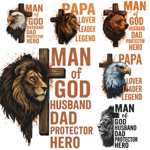 Bundle de citations fête des pères à téléchargement immédiat, Png motivant pour papa, citation de papa, conceptions de sublimation de papa lion pour des t-shirts, papa ours