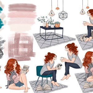Hygge Home Clipart, Girly Clipart Bundle, Planner Girl Clipart, Hand-Drawn Fashion Illustrations for Craft Supplies & Scrapbooking