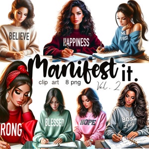 Bellissime Clipart digitali per ragazze Boss, Clipart donna "Ama te stessa" per pianificatori di cura di sé e diari di manifestazione, autoaffermazione