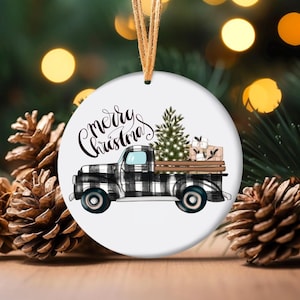 Weihnachts-Truck und Baum PNG Sublimationsornament - DIY Winterdekoration - Digitaler Download - Frohe Weihnachten - Kreis Ornament PNG
