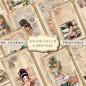 Bookish Junk Journal Pages Vintage Ephemera, Digital Library Printable Collage Sheet for Scrapbooking, Floral Journaling Instant Download