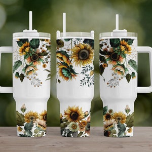Gobelet emballage transparent tournesol 40 oz png, design sublimation, png pour gobelets, gobelet tournesol, gobelet floral