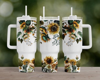 Sunflower 40Oz Png Quencher Tumbler Wrap Png, Sublimation Design, Png For Tumblers, Sunflower Tumbler, Floral Wrap Tumbler