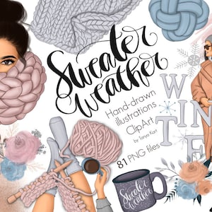 Winter Fashion Girls Clipart Bundle | Cozy Sweater Weather, Fashion Illustration, Digital Download for Commercial Use, January Clipart Set