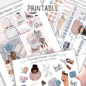 Printable Planner Stickers, Erin Condren Planner Stickers, African American, Winter Stickers, Life Planner Kit, Winter Printable Stickers