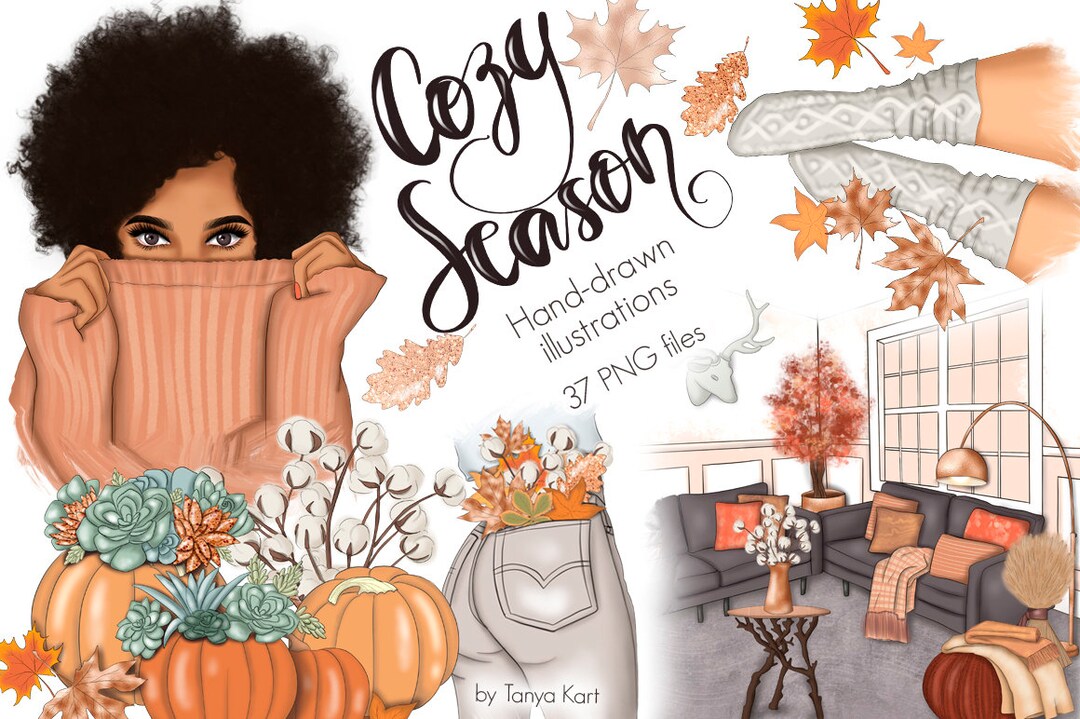 Autumn Clipart Stickers: Cozy Fall Fashion Illustrations (37 PNG) - Etsy