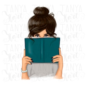 Book Lover PNG, Disegni a sublimazione, T-shirt planner, Donna bruna, PNG per sublimazione, Lettura a sublimazione, PNG per sublimazione, Pronto per la stampa