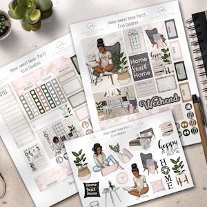 Printable Home Sweet Home Black Girl Planner Stickers, Erin Condren Weekly Kit, African American Life Planner Kit, Fashion Girl Stickers