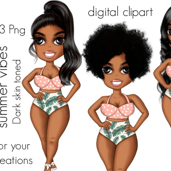 Fashion Doll Clipart - Beach Girl, Afro Woman, and Summer Vibes for Planner Babes and Sticker Lovers