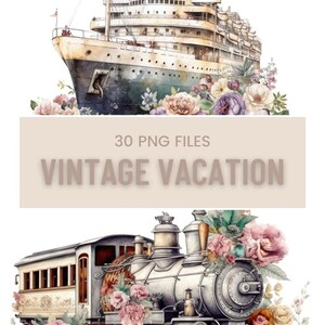 30 Vintage Travel Png Clipart Instant Download For Commercial Use, Scrapbook Elements, Vintage Ephemera, Retro Travel Png For Sublimation