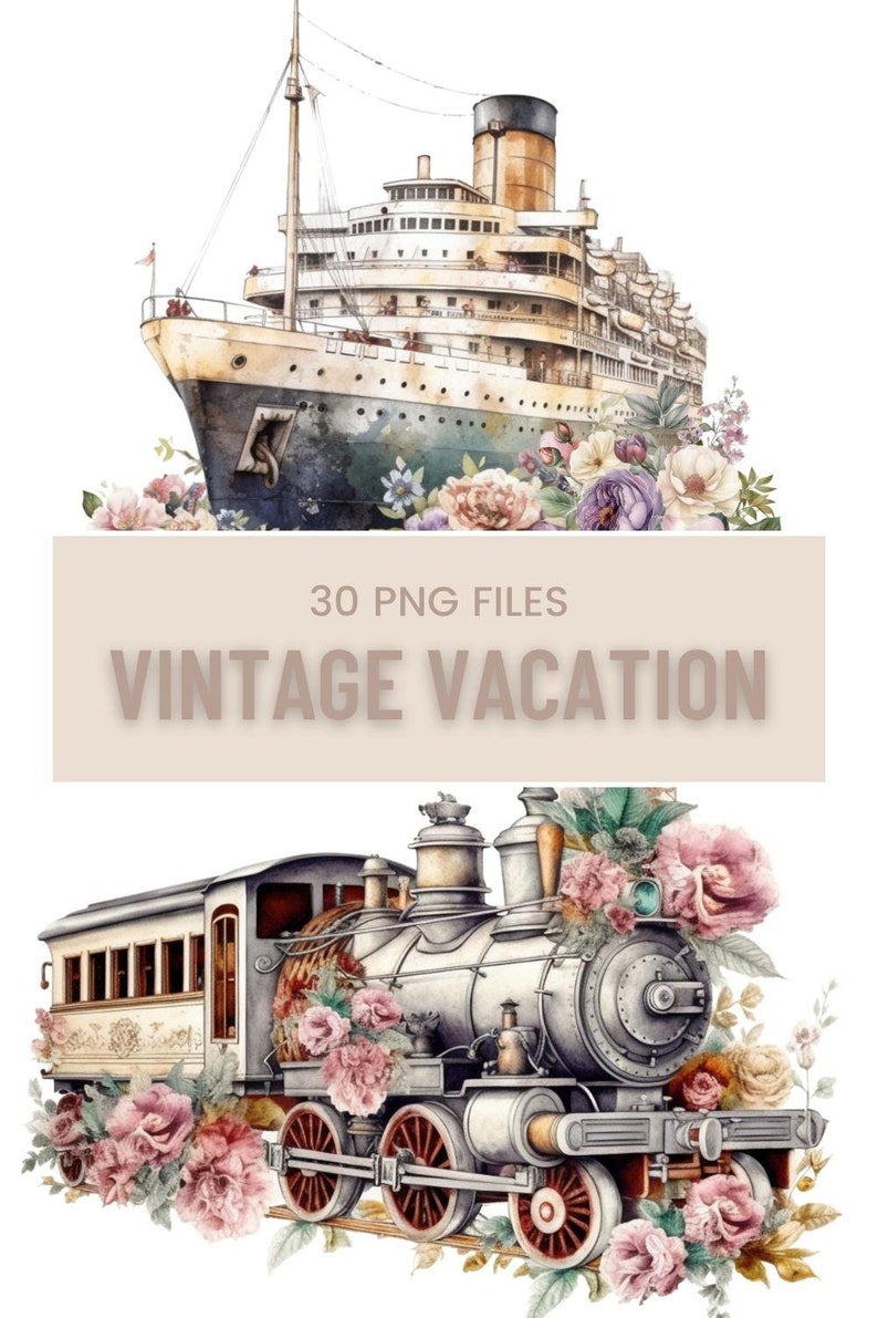 30 Vintage Travel Png Clipart Instant Download For Commercial Use, Scrapbook Elements, Vintage Ephemera, Retro Travel Png For Sublimation