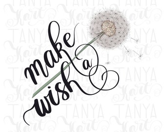 Dandelion Flower PNG: Make A Wish, Sublimation Design (Digital File)