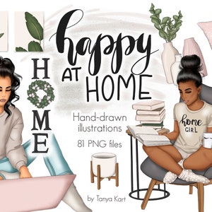 Werkend meisje clipart mode-illustratie, baas meisje clipart, lezing clipart, Home clipart, planner meisje clipart, interieur design