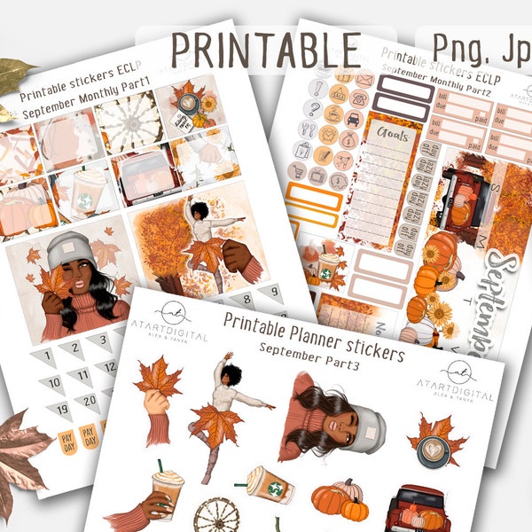 Autumn Planner Stickers, Monthly Kit, Printable Stickers, September Stickers, Fall Planner Stickers, Erin Condren,September Planner Kit