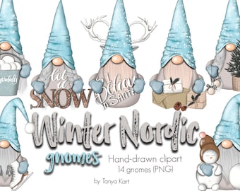 Nordic Gnomes Clipart, Winter Gnomes Clipart, Whimsical Clipart