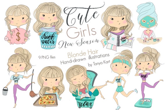 Blonde Haare Madchen Von Hand Gezeichnet Clipart Planer Etsy