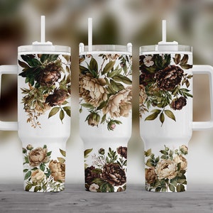 Copo de Peônias Marrons, Copo Quencher de 40oz, Copo Floral Wrap, Design de Sublimação de Copo de Flores Marrons Png Download