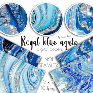 Royal Blue Papers agaat achtergrond, zilveren glans, blauwe agaat papier, plakboekpapier, planner DIY papier, geode digitaal papier, textuurpapier