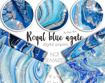 Royal Blue Papers Agate Background, Silver Shine, Blue Agate Paper, Scrapbook Paper, Planner DIY Paper, Geode Digital Paper, Texture Paper