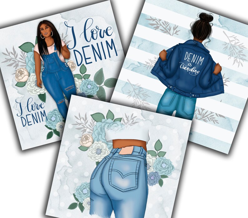 Fashion Patterns Denim Papers Denim Art Girly Papers Flowers Navy Blue Planner Babe Afro Girl Floral Patterns Jeans Papers